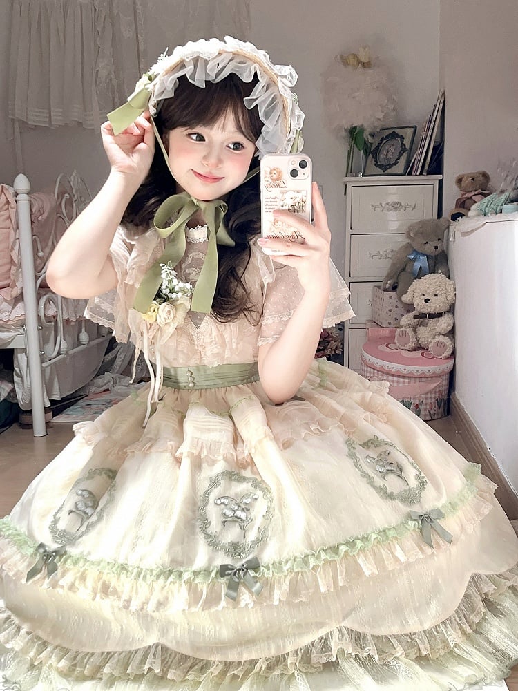 the Embroidery Full Elegant Lily Neck Skirt / of OP Lolita Dress Set Valley Classic Edward