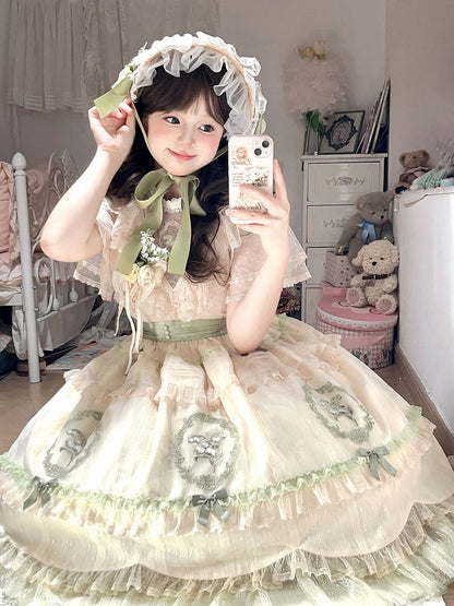 the Embroidery Full Elegant Lily Neck Skirt / of OP Lolita Dress Set Valley Classic Edward