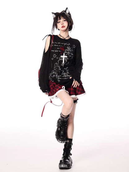 Red and Black Plaid Tiered Skirt