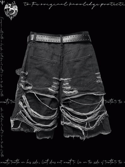 Denim Shorts Y2K Cross Appliques Distressed Holes Dark Gray Glamorous