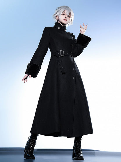 Black Ouji Lolita Stand Collar High Neck Woolen Coat