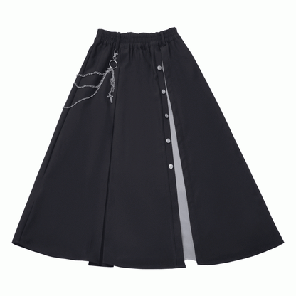 with Gothic Long | White Cross Skirt Elastic Chiffon Waist Black Chain Slit