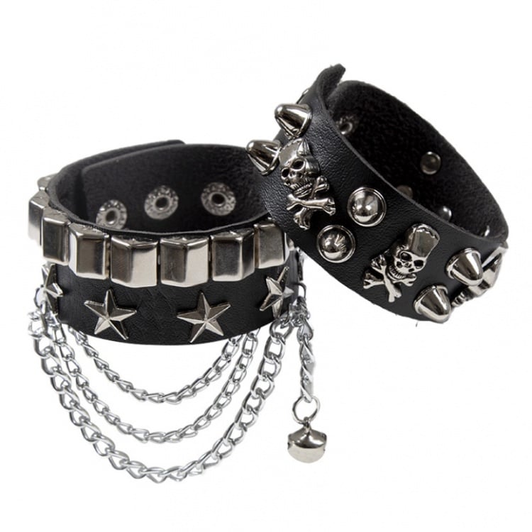 Skeleton and Star Detail Punk Bracelet