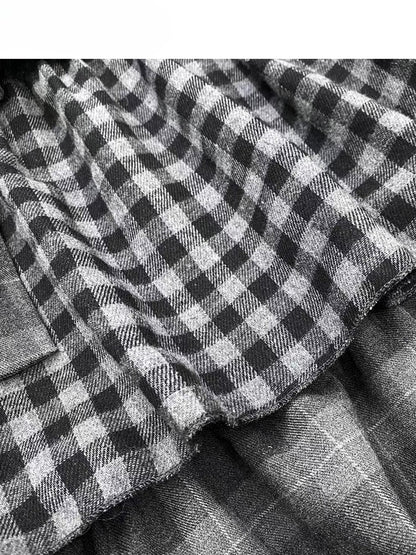 Self-tie Dark Strap Tiered Plaid Gray Pattern Skirt Bittersweet