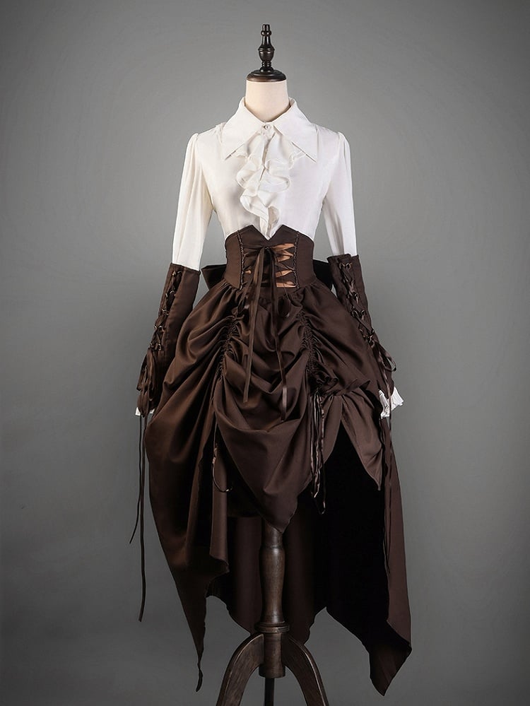 Brown Corset Belt High Waist Steampunk Lolita Drawstring Skirt