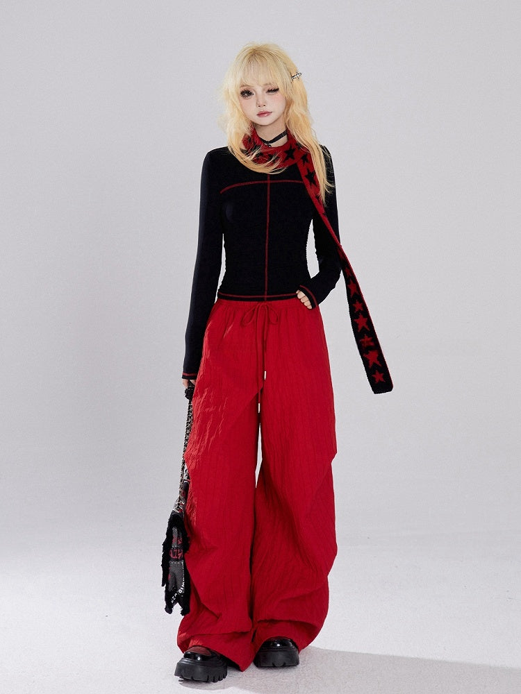 Red Wide-leg Cut Pants