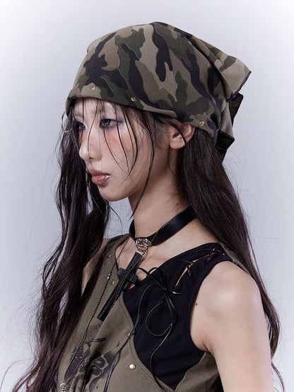 Punk Distressed Studded Triangle Camouflage Wasteland Scarf
