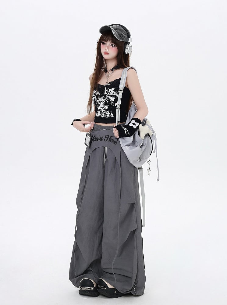 Asymmetrical Accessory Punk Waist Drawstring Waist Wasteland Gray Pants with
