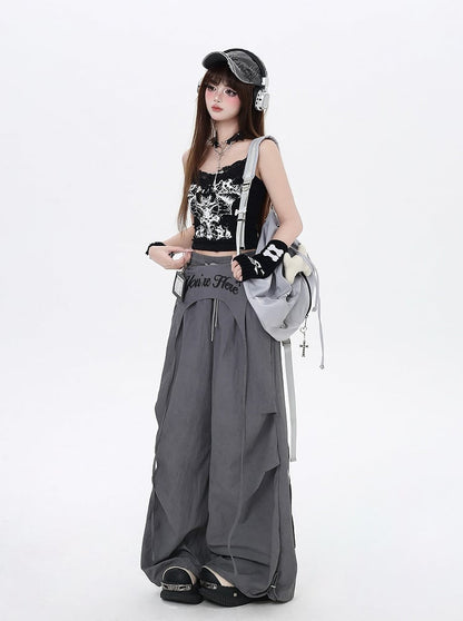Asymmetrical Accessory Punk Waist Drawstring Waist Wasteland Gray Pants with