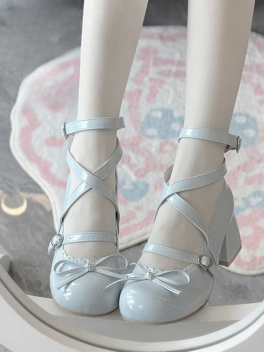 Details Heels Lolita Heart - Buckle Bow Dreamy Knotted Mid Top