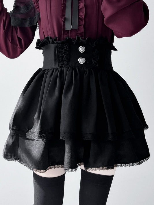 Shirt Black Tiered Kei Ruffle Jirai + Trim Skirt Details Outfit- Pleating