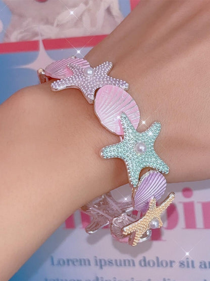 Bangle Y2K Decorated Starfish And Shell Beaded Colorful