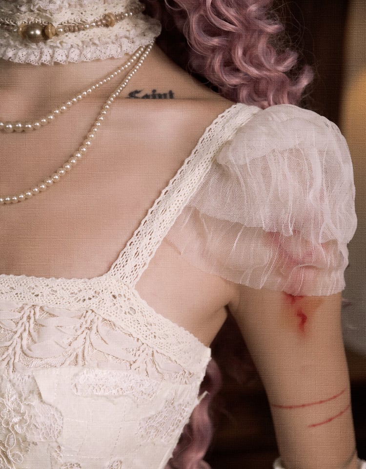Cream Bows Heart Cutout Light Dress Goth Pink Romantic Slip Summer