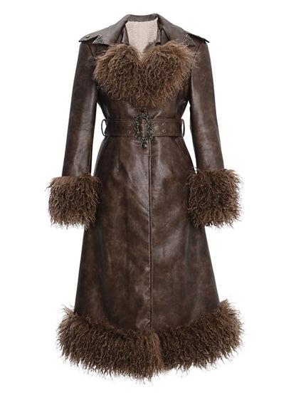 Brown Vintage Mailard Winter Padded Coat Leather Fabric