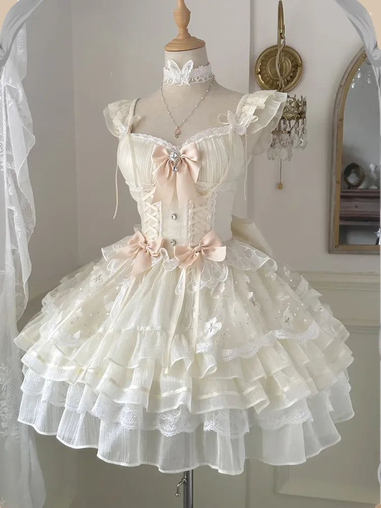 Beige Details 92CM Princess Clearance-Size Jumper Lace-up Dress for Full Skirt Set Sequins Bust XL Butterfly