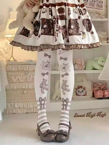 Bunny and Bear Print Sweet Lolita Tights