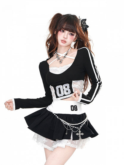 Thigh-Length Black Lace Tiered Skirt Puffy