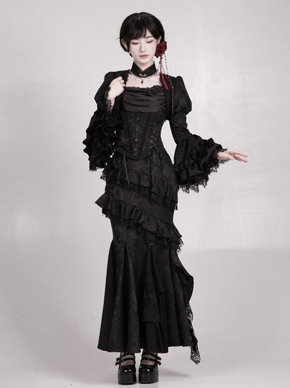 Black Gothic Trimming Lolita Flounce Elegant Mermaid Vampire