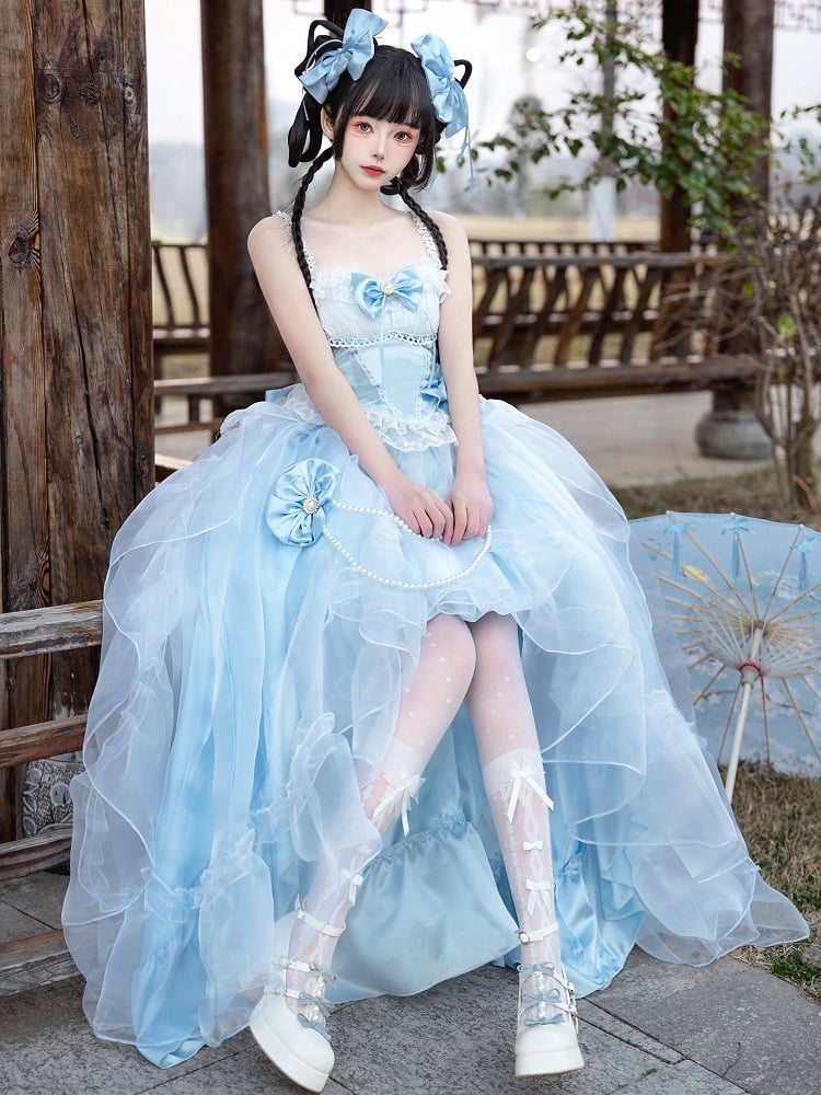 Sizes Flounce Blue High-low Princess Available Top Waist Lolita Boned + Skirt Cascading Plus