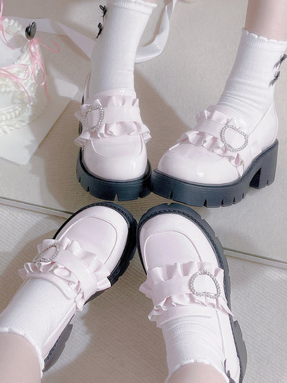 Schuhe Jirai 6,5 cm Pink Chunky Detail Kei mit Loafers Perlenabsatz Sweetheart Plateau