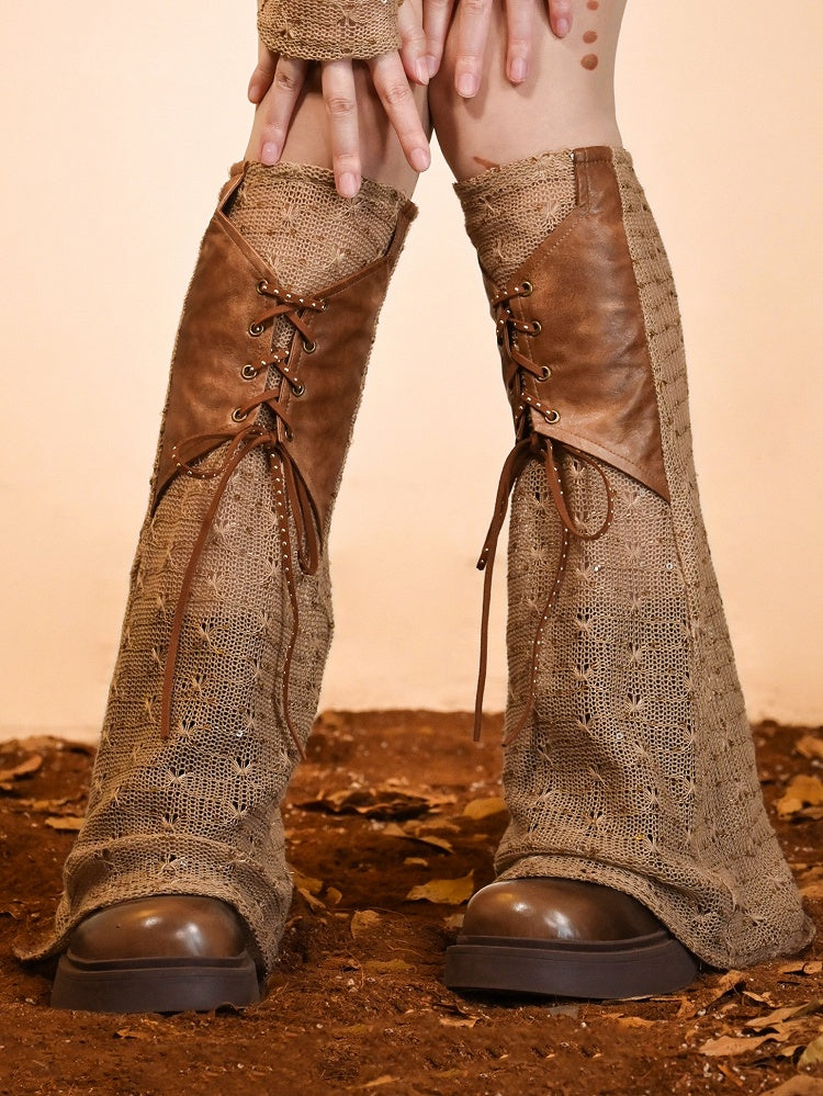 Punk Leg Warmers Lace-Up Wasteland Brown Detail