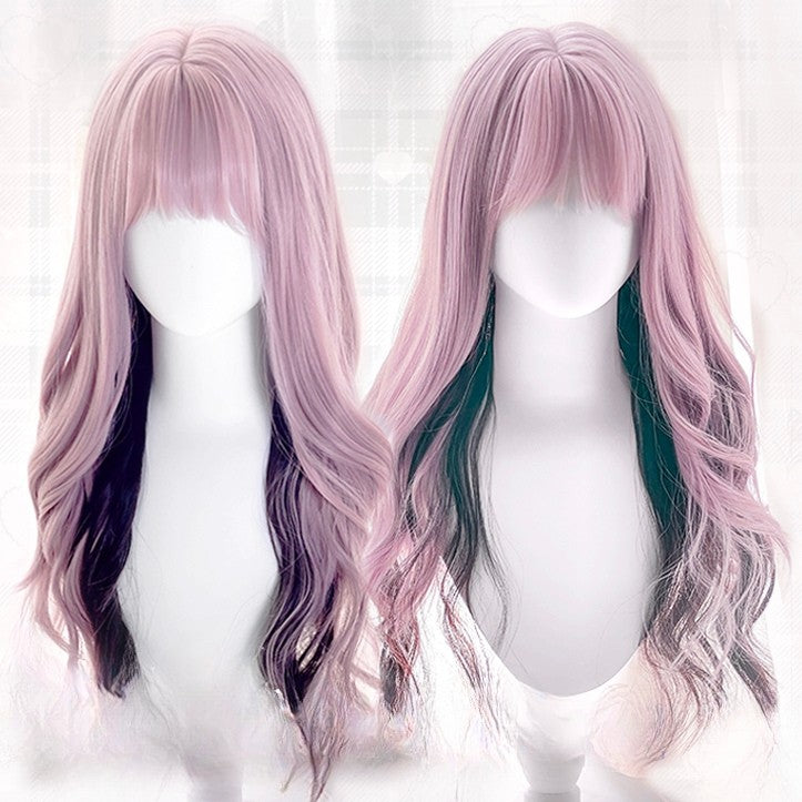 Length With And Black 65CM Pink Wig Air Highlight Wavy Bangs