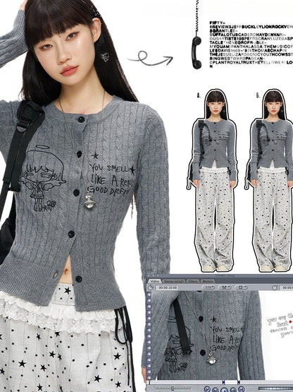 Grey Manga Girl Slim-fit Cardigan