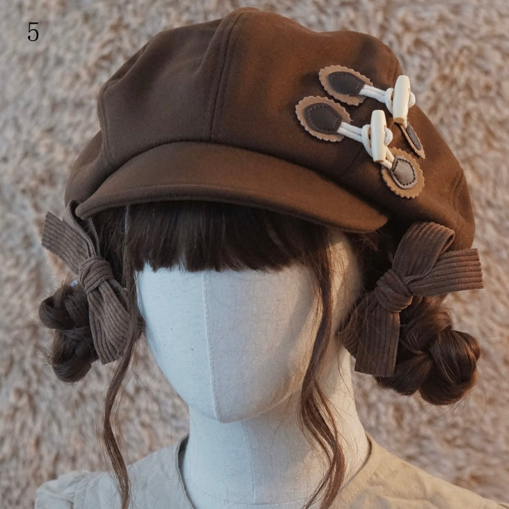 Brown Beret Decorated Button Hat