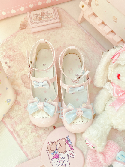 Pink Bowknot Kitty-shaped Buckle Strap Block Heels Lolita Mary Janes