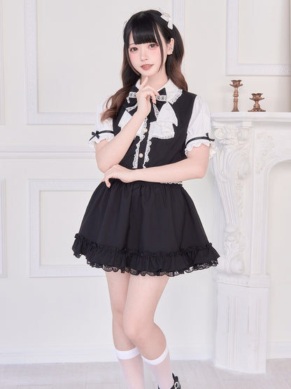 Kurzarm-Set: Shorts mit Rücken und Trägern, zweiteiliges schwarzes Kleid, passendes Jirai Kei zum Binden