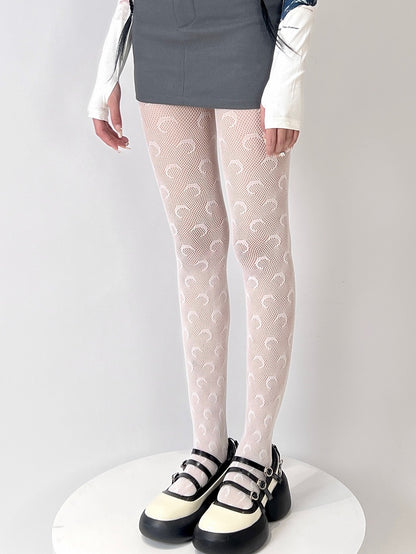 Weiß/schwarze Strumpfhose mit Bittersüßem Mondmuster