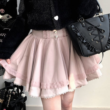 Jirai Kei Pink Self-tie Strap High Waist Tulle Skirt