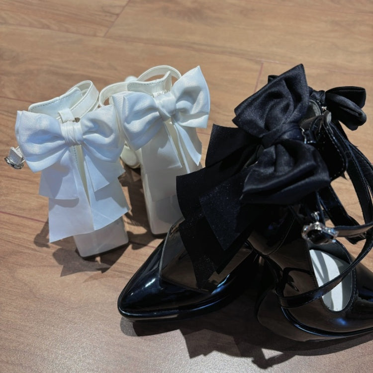 Gothic Black Detachable Bowknot Crisscross Buckle Strap Platform High Block Heels