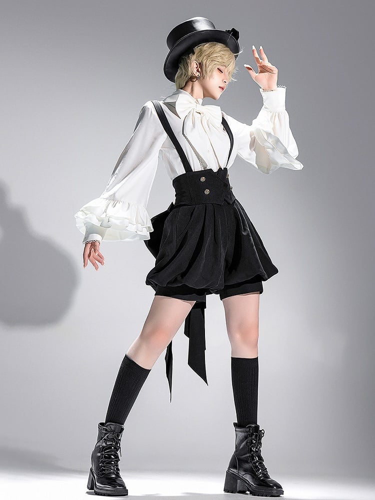 White Ouji Lolita Long Bishop Sleeves Shirt with Bow Tie