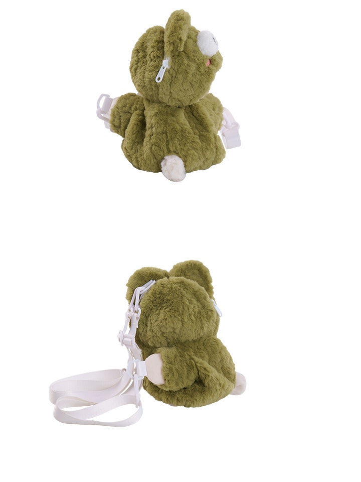 Green Frog Lamb Plush Backpack Crossbody Bag Middle/Large Size