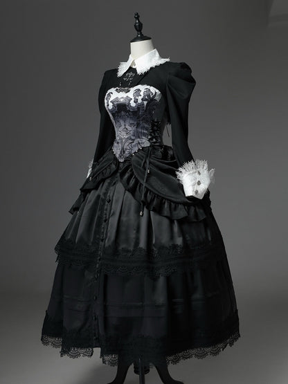 Print Top Gothic Reaper Lolita Grau Entbeint Schuppen Dunkel Grim Korsett und