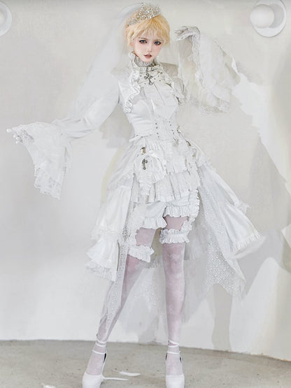 Ouji - Top Sleeveless White Lolita Neck Ruffled Outfit All Prince