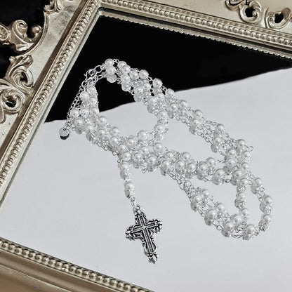 Cross Charm White Beaded Bracelet