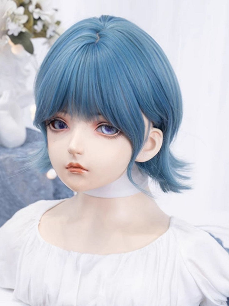 Blue 29CM Short Wig With Air Bangs