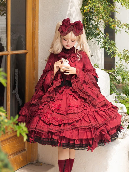 Sleeves Bust + Blouse Bell Gothic - Cape JSK Lolita Wine Set Under Full Red Dress