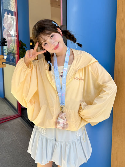 Jacket Sun Protection Drawstring Yellow Marmot Ear Design Hood Hem
