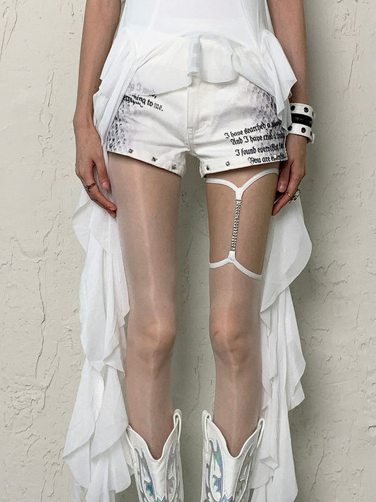 Tights White/Gray/Black/Nude Suspender Leg Y2K With Chain