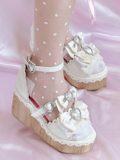 Sandals - Lolita White Heart Platform Beaded Buckles Old School