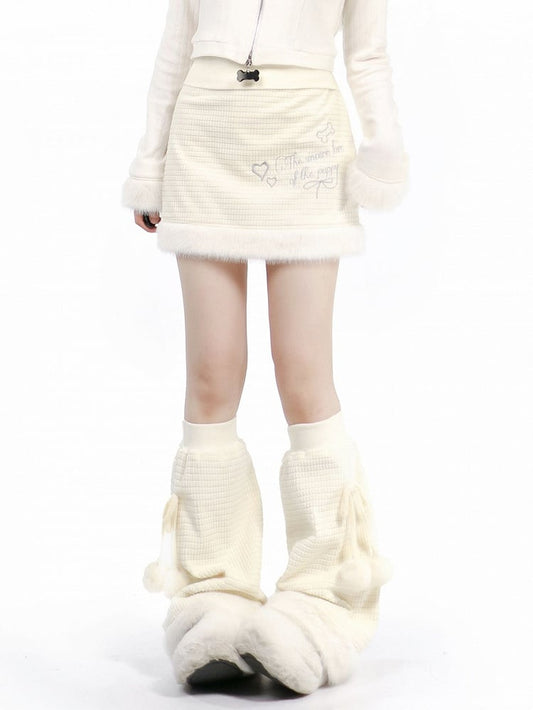 Silver Mini Skirt Cream-colored Plaid Embroidery