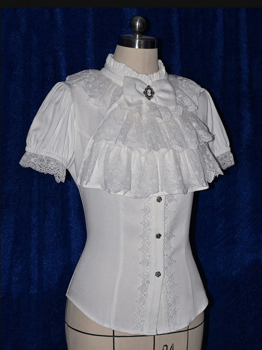 Tie Bowknot Jabot Black Gothic White /