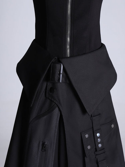 Foldover Apron Belt Buckle + Straps Black Waist Techwear
