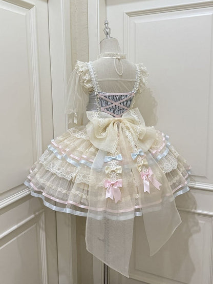 mit Schleifenrock JSK Lolita Lagenblaue Taille Großes Korsett Tüllrücken bei Princess