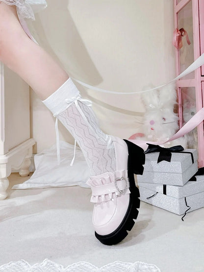 Schuhe Jirai 6,5 cm Pink Chunky Detail Kei mit Loafers Perlenabsatz Sweetheart Plateau
