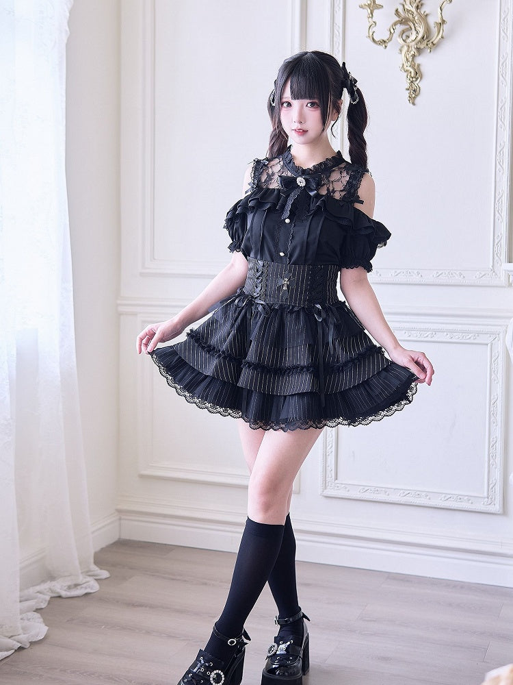 mit Jirai-Ausschnitt, Bluse, inspiriert von schwarzen Ausschnitten, Kei-Illusion-Schulter