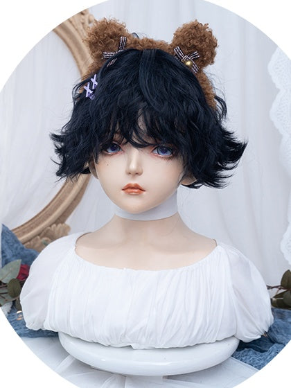 Dark Blue Short Wavy  Boy Style Wig
